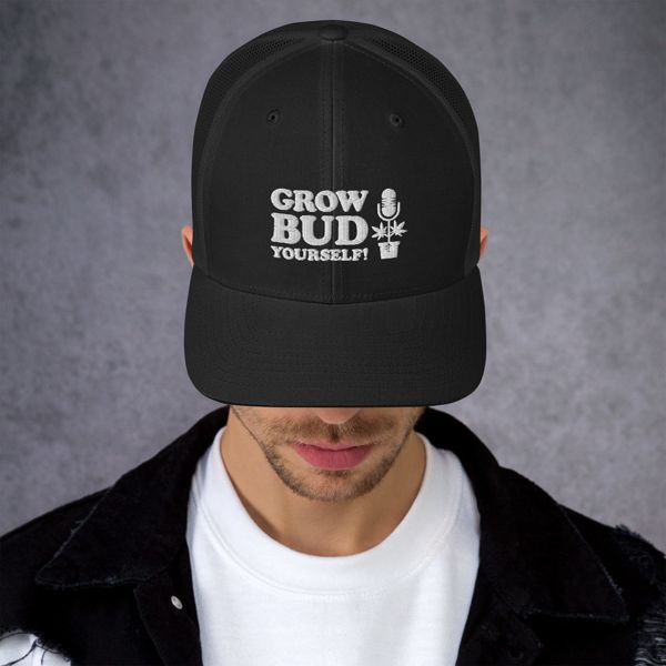 Black Grow Bud Yourself trucker cap